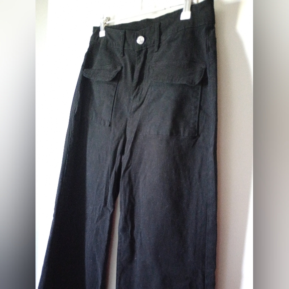 🙂Black Wide-Leg Cotton/Elastane Pants Size 4 - Picture 7 of 8